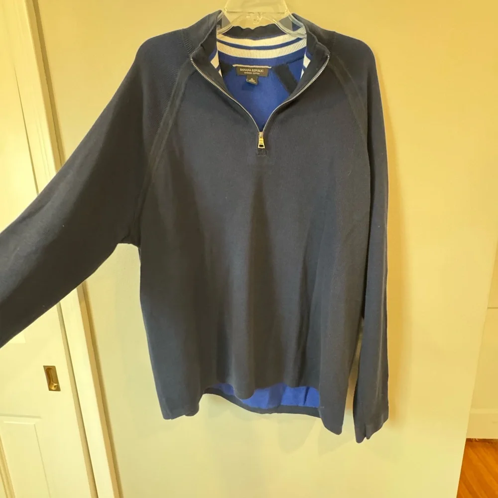 Banana Republic Cotton Sweater Men’s XL Quarter Zip Blue Pullover